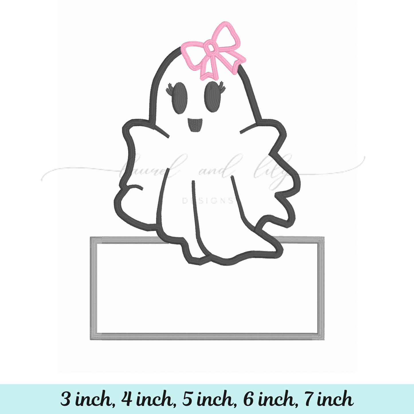 Ghost with a pink bow on a white background