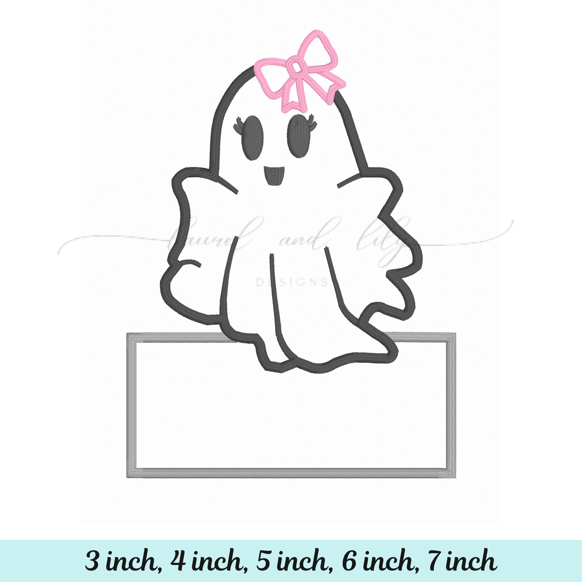 Ghost with a pink bow on a white background