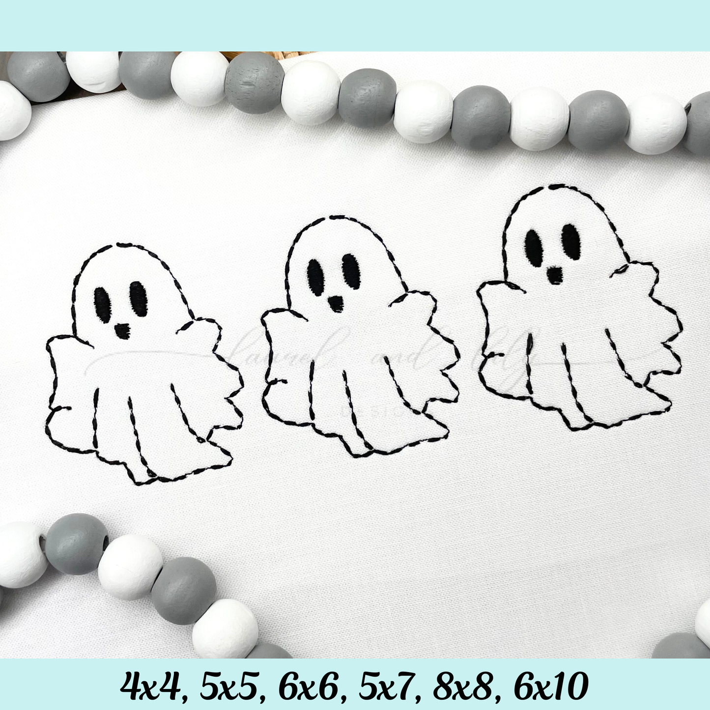 Ghost Sashiko Stitch Trio, Machine Embroidery Design, Halloween Embroidery, 6 sizes (Digital Download)