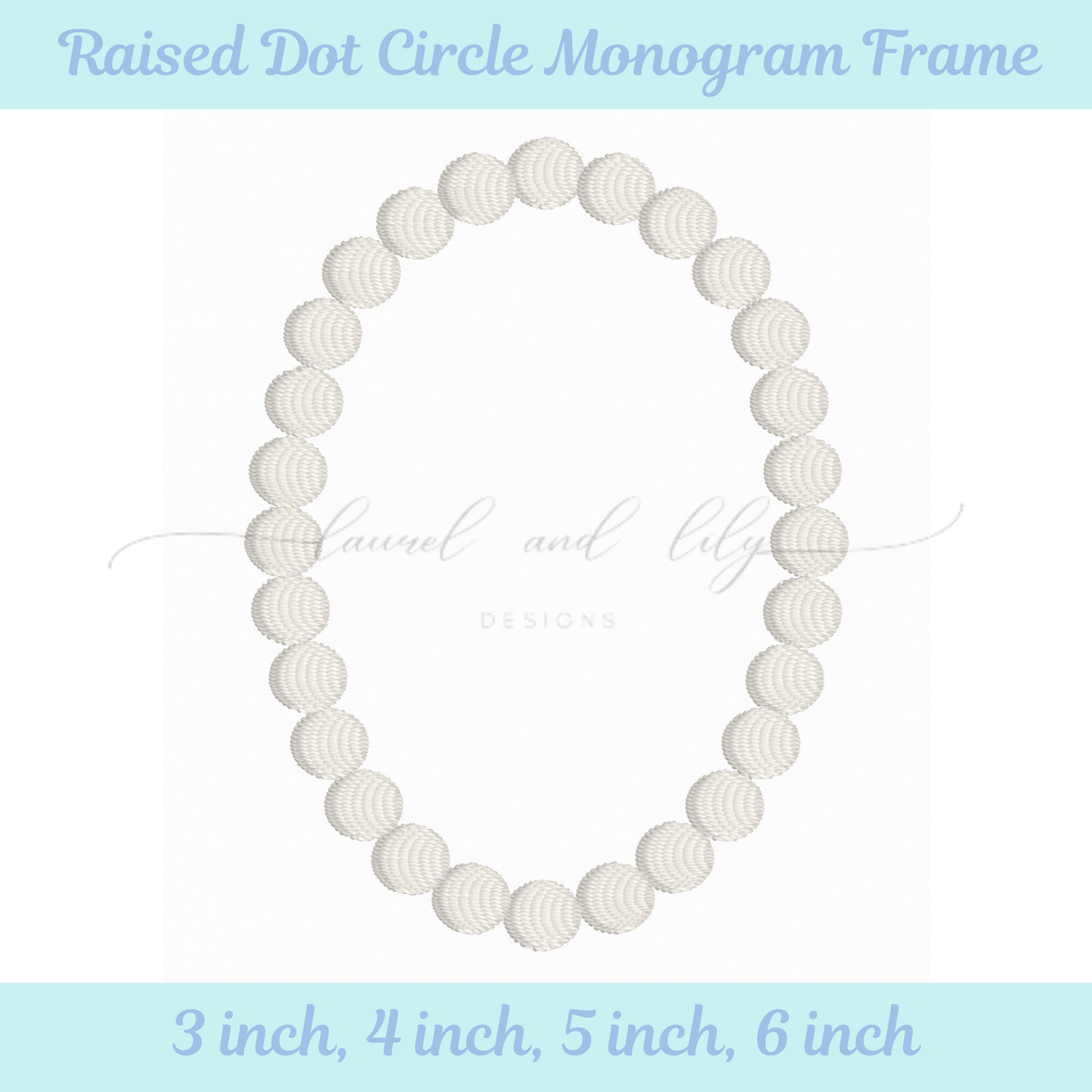 Raised Dot Circle Monogram Frame, Machine Embroidery Design, Initial Frame in 4 sizes (Digital Download)