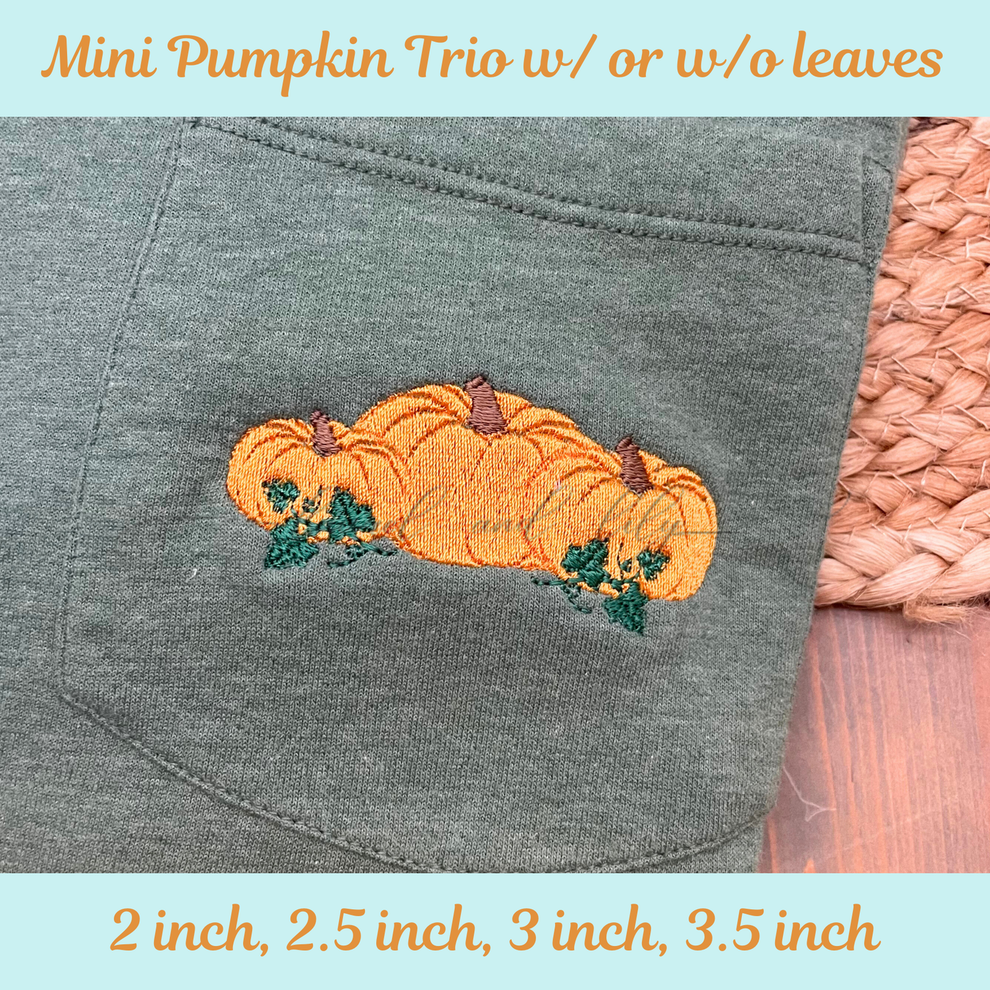 Mini Pumpkin Trio Embroidery Design for Machine Embroidery, Fill Stitch Embroidery (Digital Download)