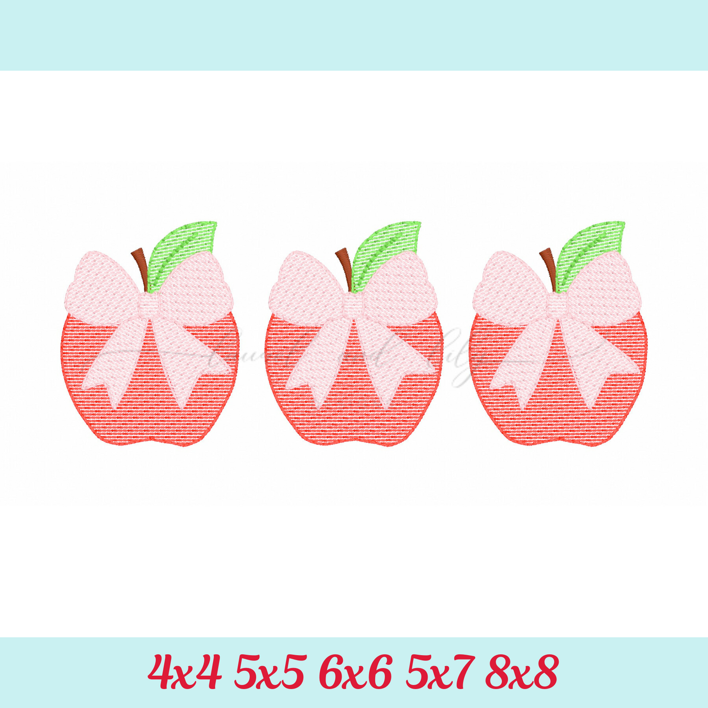 Apples with Bows Sketch Stitch Trio, Machine Embroidery Design, Back to School Embroidery