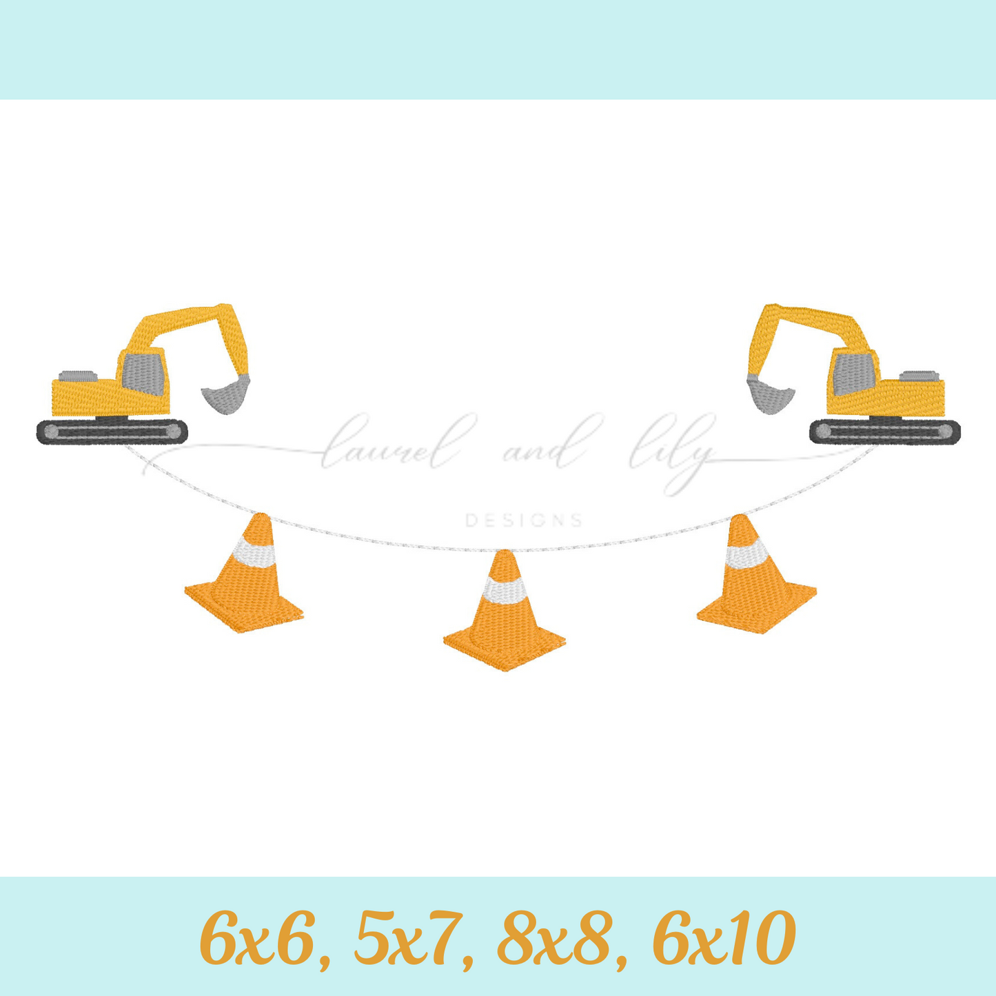 Excavator Bunting Machine Embroidery Design, Construction Embroidery Design